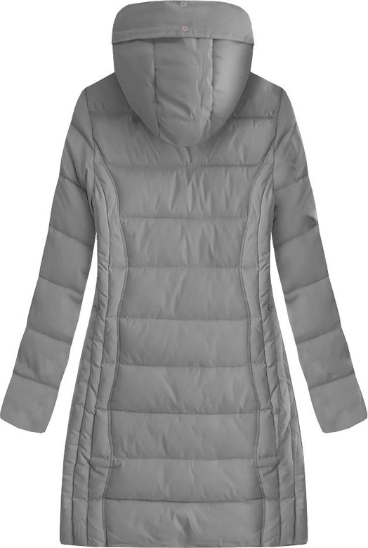 PIKOWANA DAMSKA ZIMOWA KURTKA Z KAPTUREM SZARA (B9501)