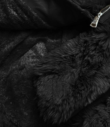 ELEGANCKA KURTKA SKÓRZANA Z FUTRZANYM KOŁNIERZEM CZARNA (FL202018)