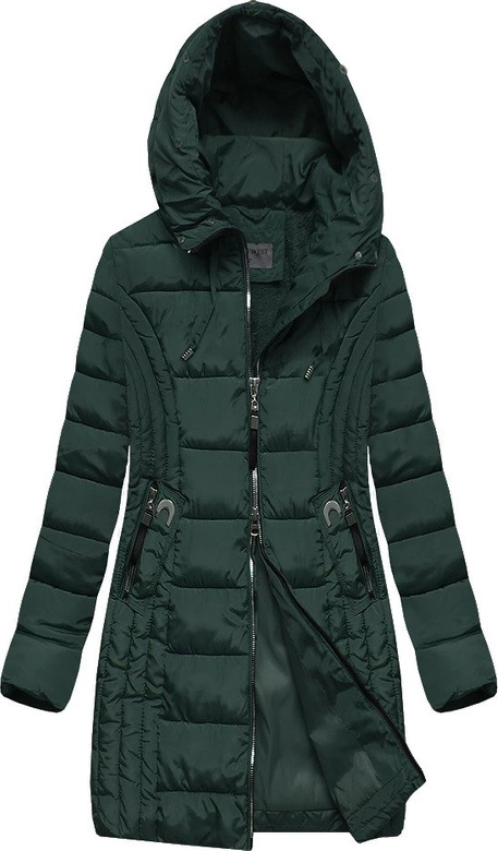 DŁUŻSZA KURTKA Z KAPTUREM BUTELKOWA ZIELEŃ (B2619-30)