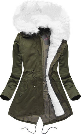 BAWEŁNIANA PARKA ZIMOWA KHAKI-BIAŁA (L111)