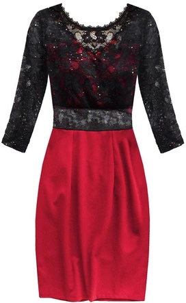 SUKIENKA Z DEKOLTEM NA PLECACH CZARNO-CZERWONA (88141)