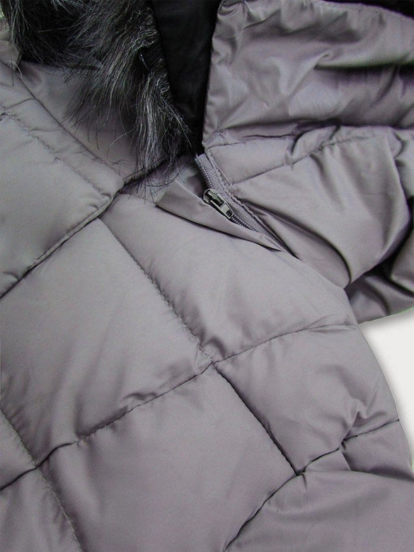 DAMSKA KURTKA PIKOWANA ZIMOWA Z KAPTUREM SZARA (17-032)