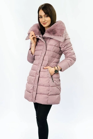 DŁUGA KURTKA DAMSKA ZIMOWA Z KAPTUREM ANTYCZNY RÓŻ (B1068-30)
