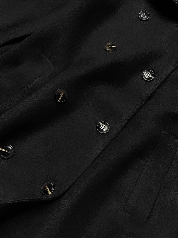 Długi płaszcz z futrzanym kołnierzem czarny (20201202)