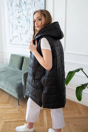 DŁUGI BEZRĘKAWNIK DAMSKI Z SUWAKAMI CZARNY (A9363)