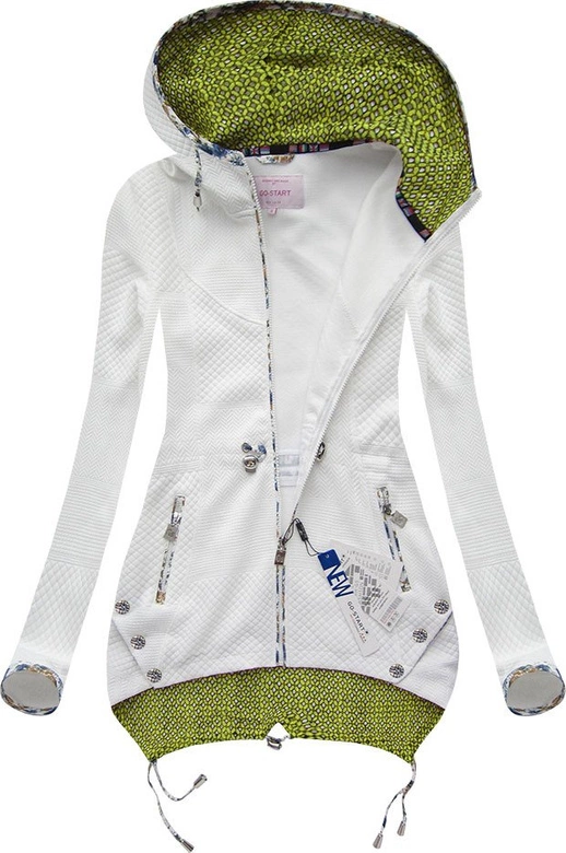 DŁUGA BLUZA Z KAPTUREM BIAŁO-LIMONKOWA (LX100M)