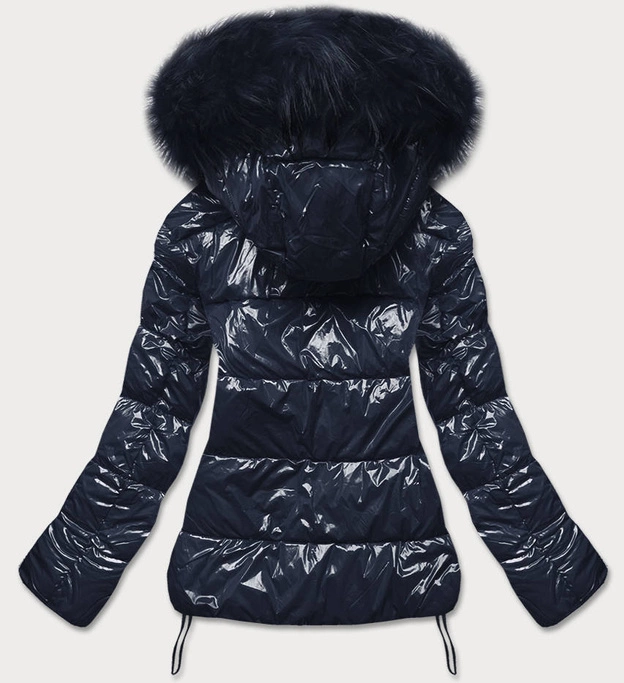 Lakierowana pikowana kurtka damska granatowa (7693)