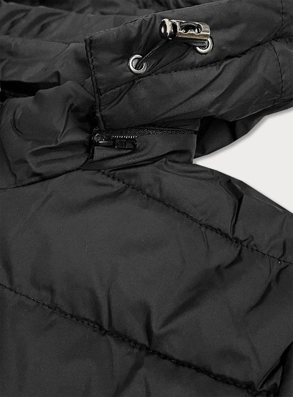 ASYMETRYCZNA PIKOWANA KURTKA DAMSKA CZARNA (68-1936)