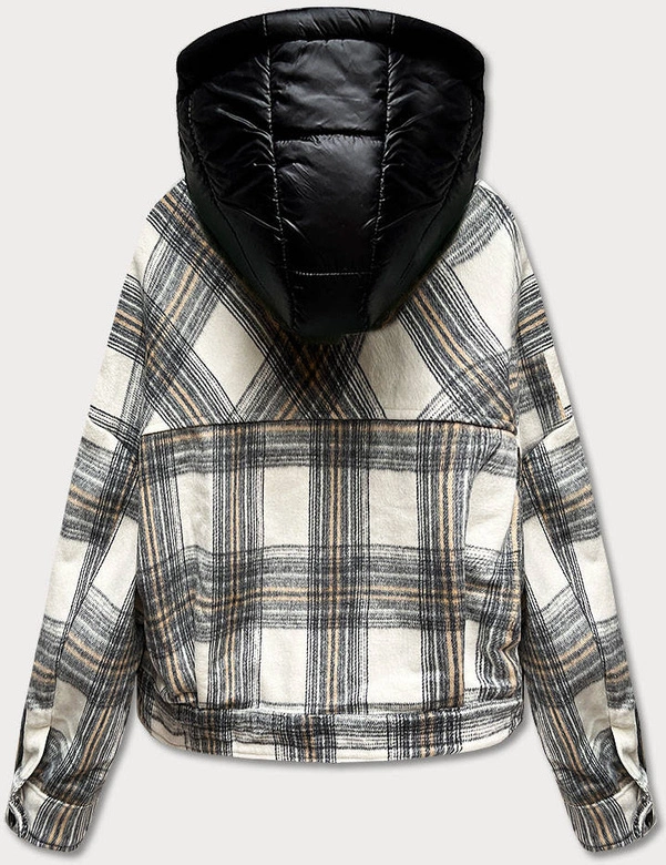 Krótka kurtka koszulowa w kratę ecru/szara (AG3-1839)