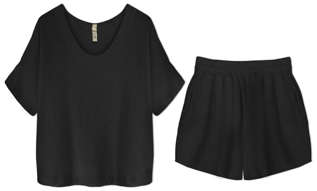 Bawełniany komplet t-shirt i szorty czarny (34437)