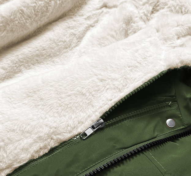 Ciepła kurtka zimowa damska khaki/ecru (w629big)