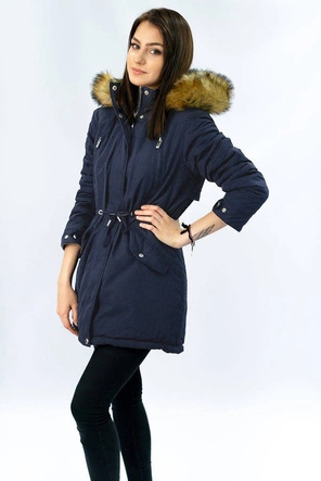 Dwustronna damska kurtka zimowa z kapturem granatowo-szara (w213)