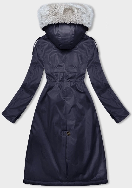Parka damska zimowa z futerkiem granat-beż (B557-3046)