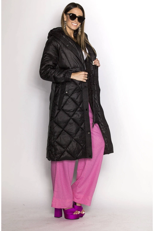 Długa kurtka puchowa damska czarna (ag1-j9081)