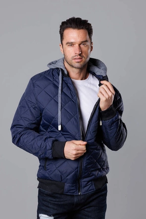 Męska kurtka bomber z dresowym kapturem granatowa (8M986-215)