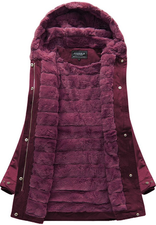 PARKA DAMSKA ZIMOWA Z FUTREM BURGUNDOWA (XW807X)