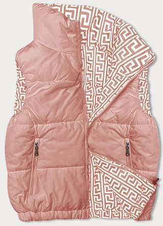 Krótki puchowy bezrękawnik damski ze stójką różowy (16M9092-51)