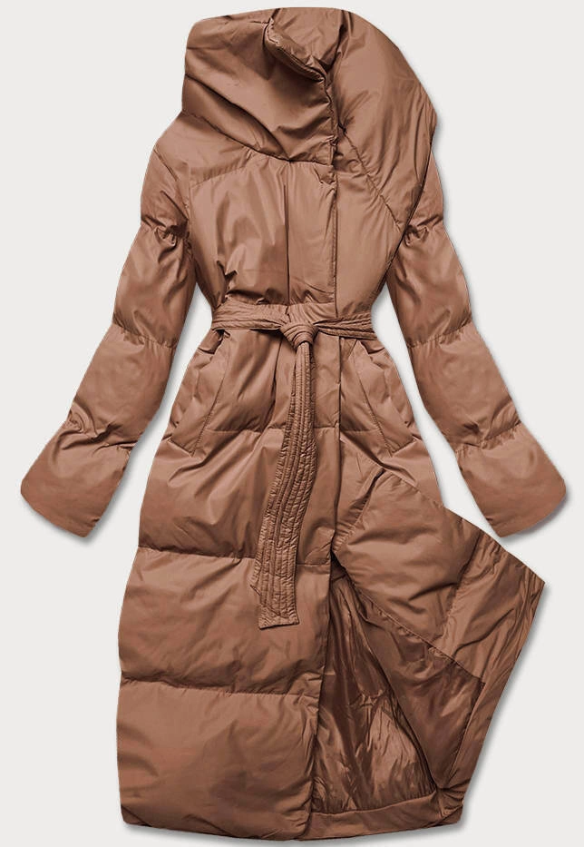 Zimowa kurtka damska kopertowa brązowa (5M737-502)