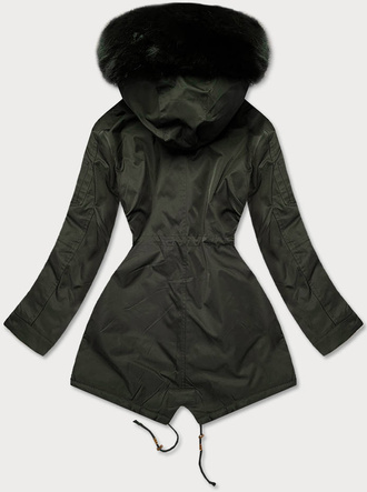 Damska kurtka parka zimowa z kapturem khaki (b531-11)