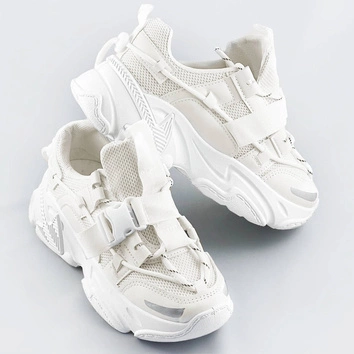 SZNUROWANE SNEAKERSY Z KLAMRĄ BIAŁE (LY076)