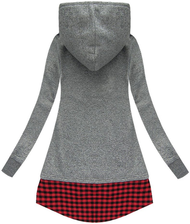 DŁUGA BLUZA Z ŁĄCZONYCH MATERIAŁÓW CIEMNOSZARA (X1722X)