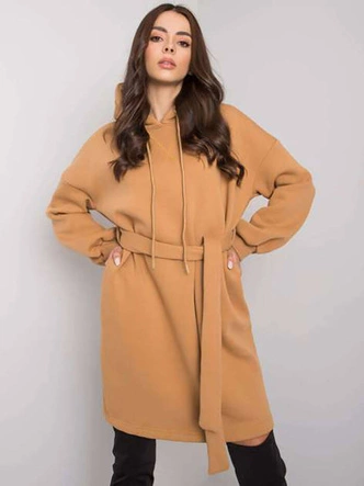 Dresowa sukienka oversize z paskiem camel (7253)