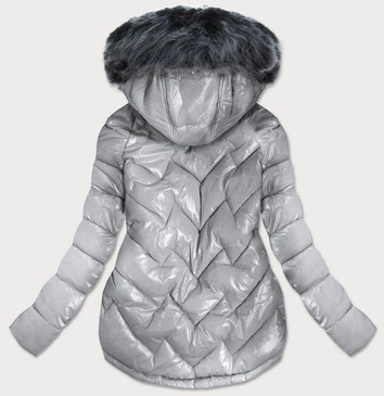 PIKOWANA DAMSKA KURTKA ZIMOWA SREBRNA (B9540)