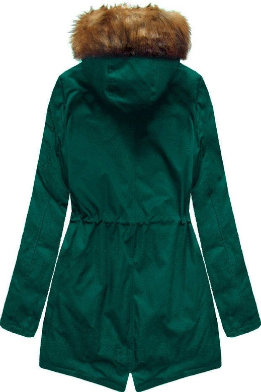 DWUSTRONNA ZIMOWA PARKA DAMSKA Z KAPTUREM ZIELONA-ECRU (B2636)