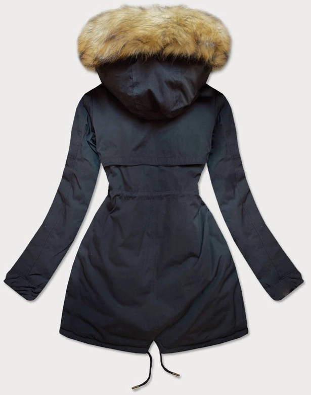 Dwustronna damska kurtka zimowa z kapturem granatowo-różowa (w211)