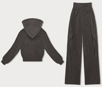 Komplet damski bluza + spodnie typu cargo grafitowy (AMG-322A)