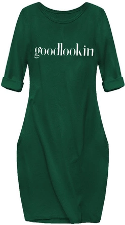 BAWEŁNIANA SUKIENKA OVERSIZE BUTELKOWA ZIELEŃ (144ART)