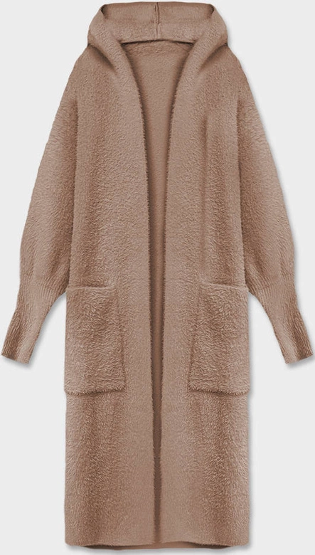 Długa wełniana narzutka alpaka z kapturem brązowa (M105)