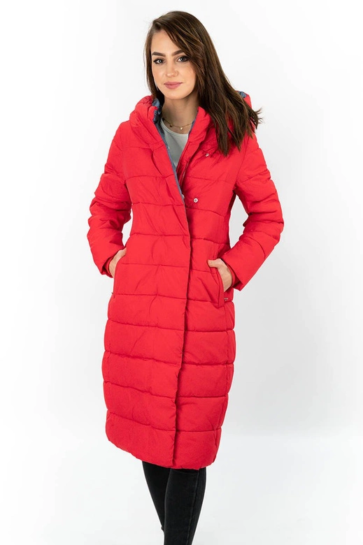 ZIMOWA DŁUGA PIKOWANA KURTKA DAMSKA CZERWONA (7704)