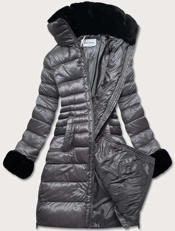 DŁUŻSZA DAMSKA PIKOWANA KURTKA ZIMOWA SZARA (J19-017)