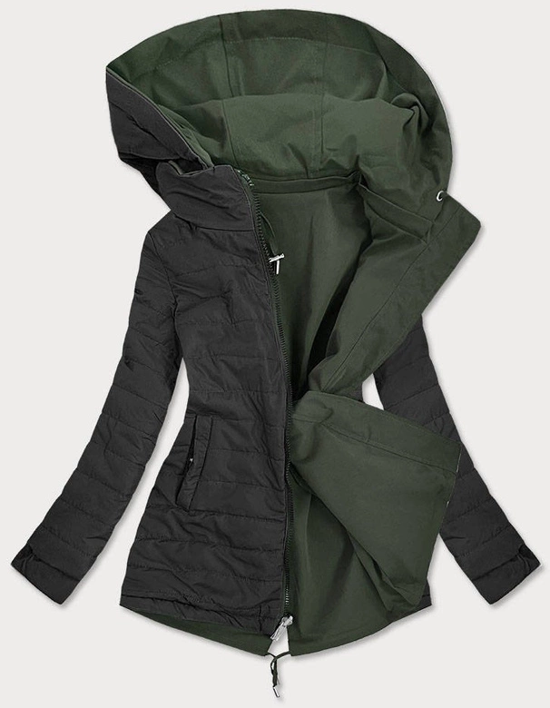 DWUSTRONNA KURTKA DAMSKA KHAKI-CZARNA (W505)