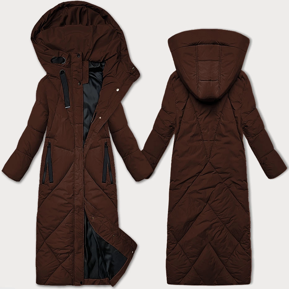 Zimowa kurtka damska do kolan J Style brązowa (5M3232-158)