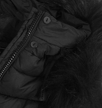 Pikowana damska kurtka z kapturem czarna (7754BIG)