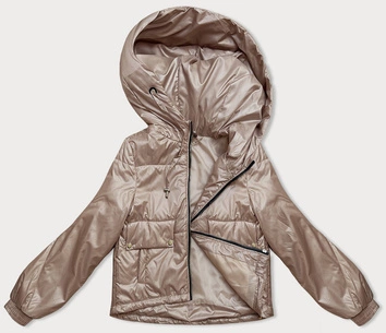 Krótka kurtka damska z kapturem beżowa (B8216-51)