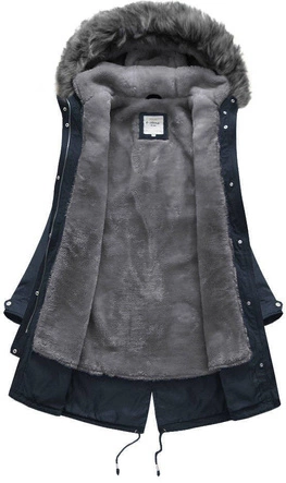 DŁUGA ZIMOWA PARKA DAMSKA Z PODPINKĄ GRANATOWO-SZARA (1802)