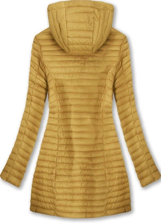 DŁUŻSZA PIKOWANA KURTKA Z KAPTUREM MUSZTARDOWA (7222BIG)