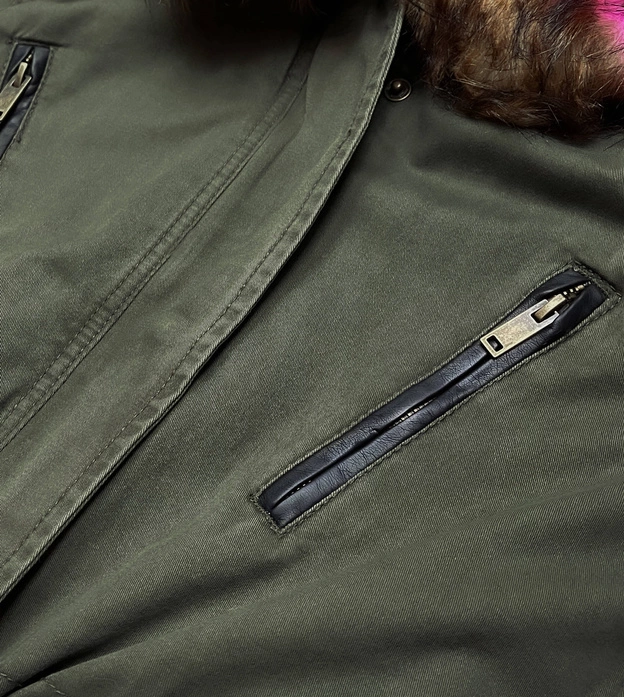 Zimowa parka damska z kapturem khaki-róż (d-238#)