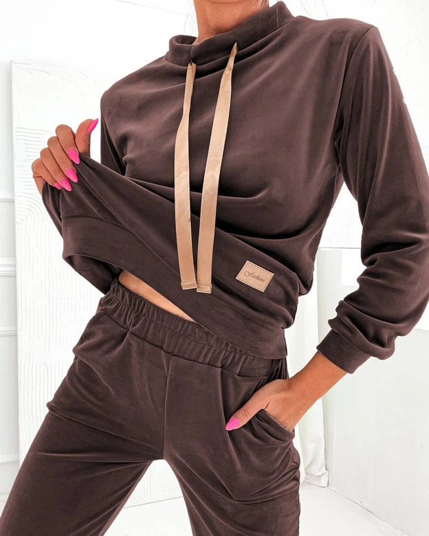 Welurowy komplet damski czekoladowy (637)