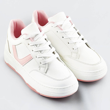 Sznurowane buty sportowe damskie biało-różowe (s070)