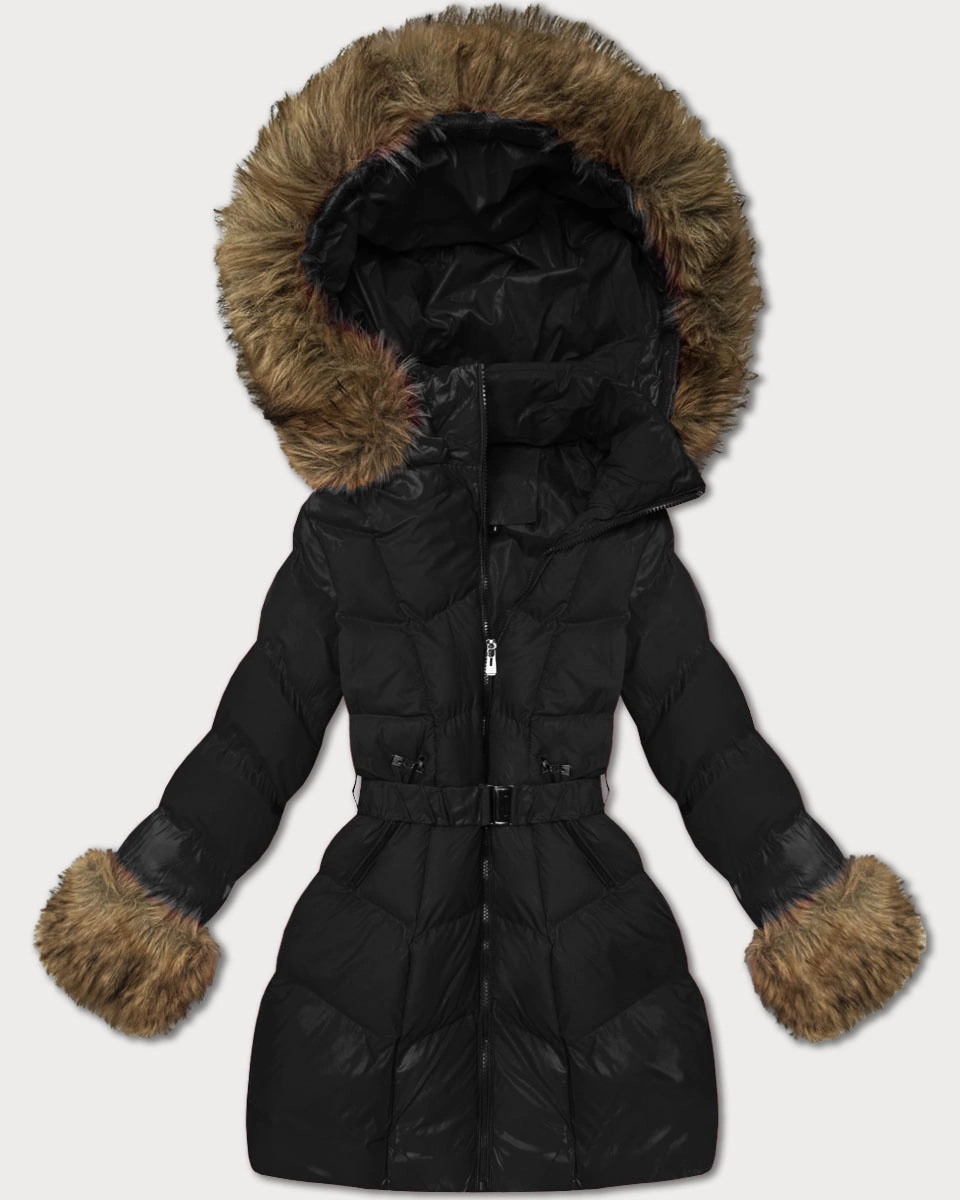 Pikowana przejściowa kurtka damska z futerkiem J Style czarna (5M3357-392)