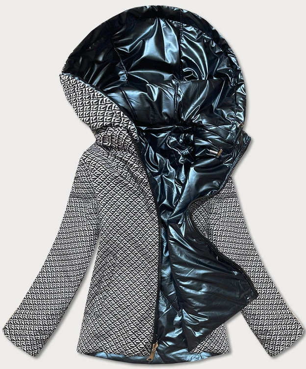 Krótka błyszcząca kurtka damska granat (w586-1)