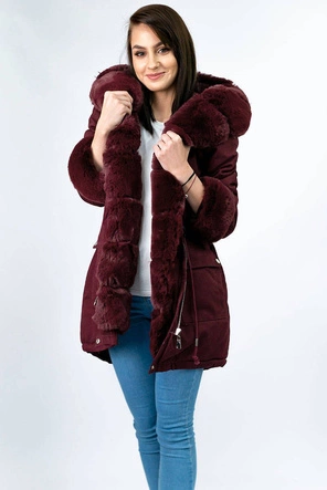 Bawełniana parka z futrem bordowa (xw805x)