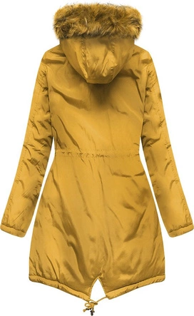 DWUSTRONNA DAMSKA PARKA ZIMOWA WELUROWA MUSZTARDOWA (7911)