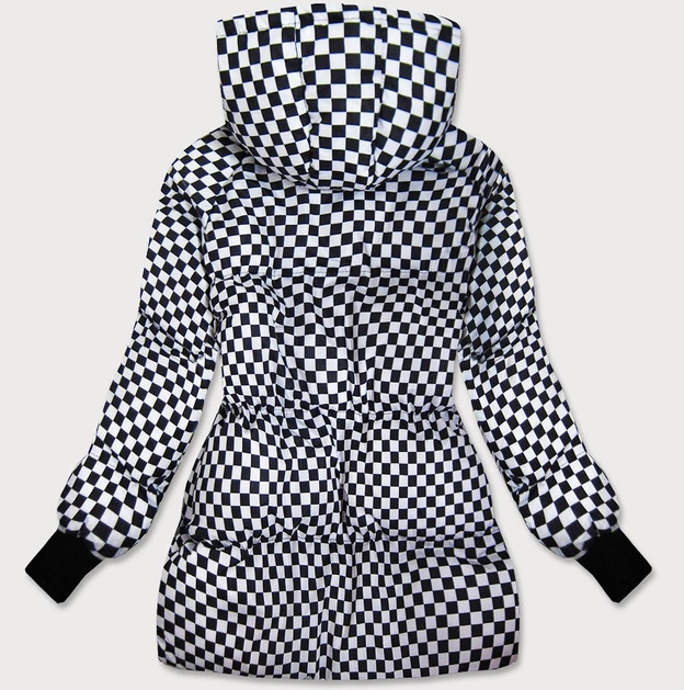 DAMSKA ZIMOWA KURTKA W KRATKĘ CZARNO-BIAŁA (701ART)