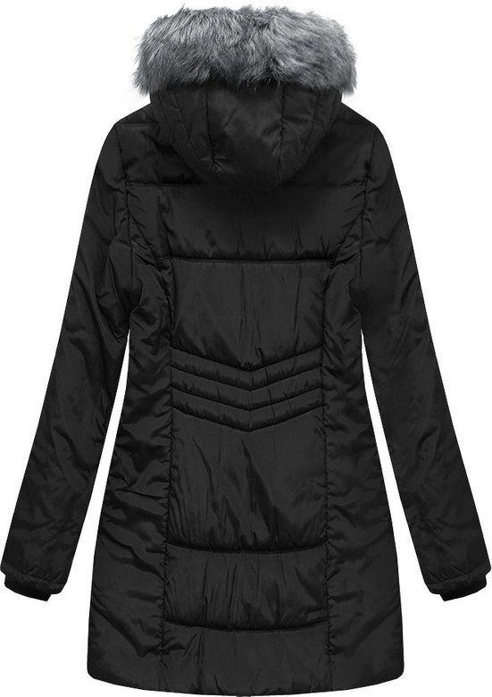 DŁUŻSZA PIKOWANA KURTKA Z KAPTUREM CZARNA (B2625-30)