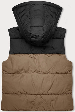 Krótka kamizelka damska z kapturem j.style ciemny beż-czarny  (16M9112-84)